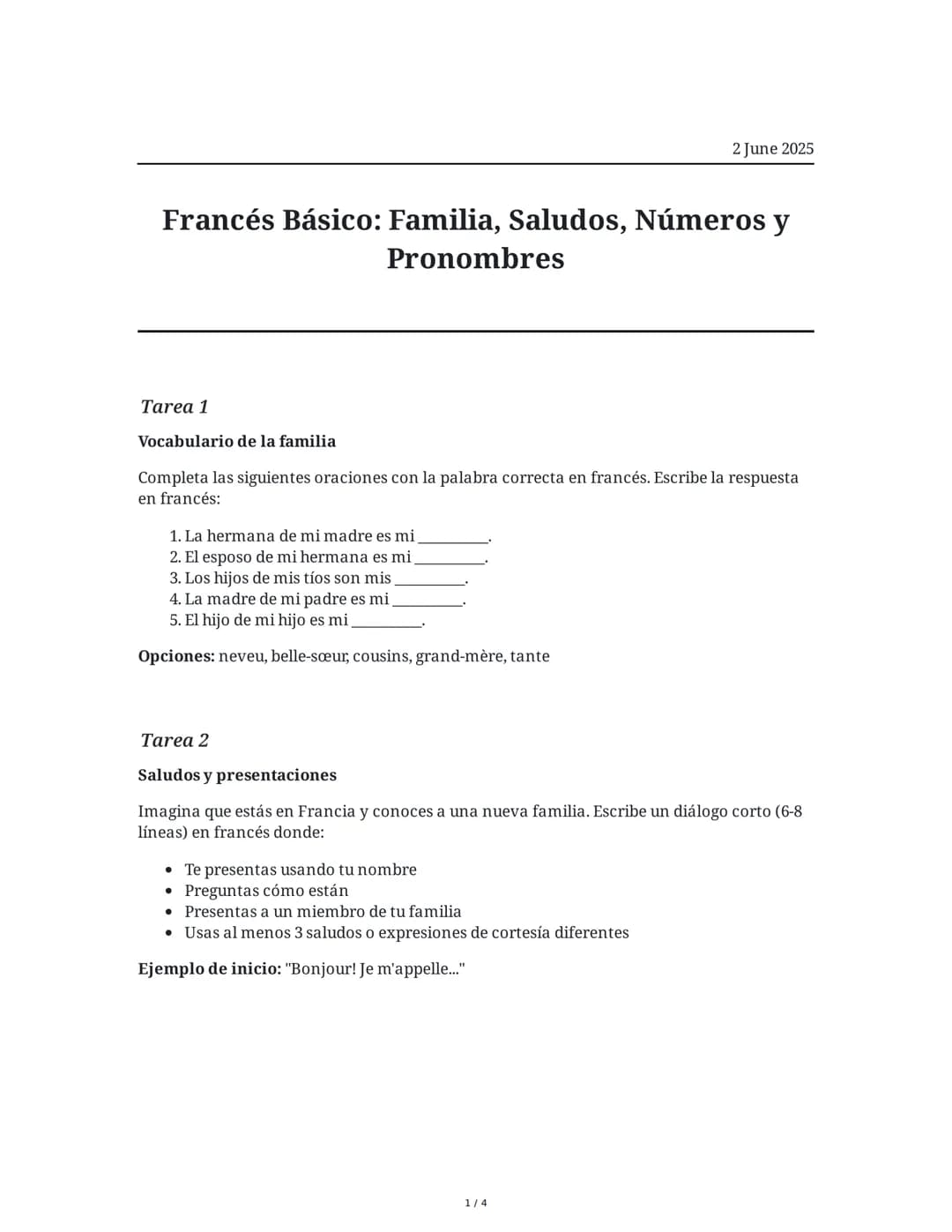 Francés Básico: Familia, Saludos, Números y Pronombres