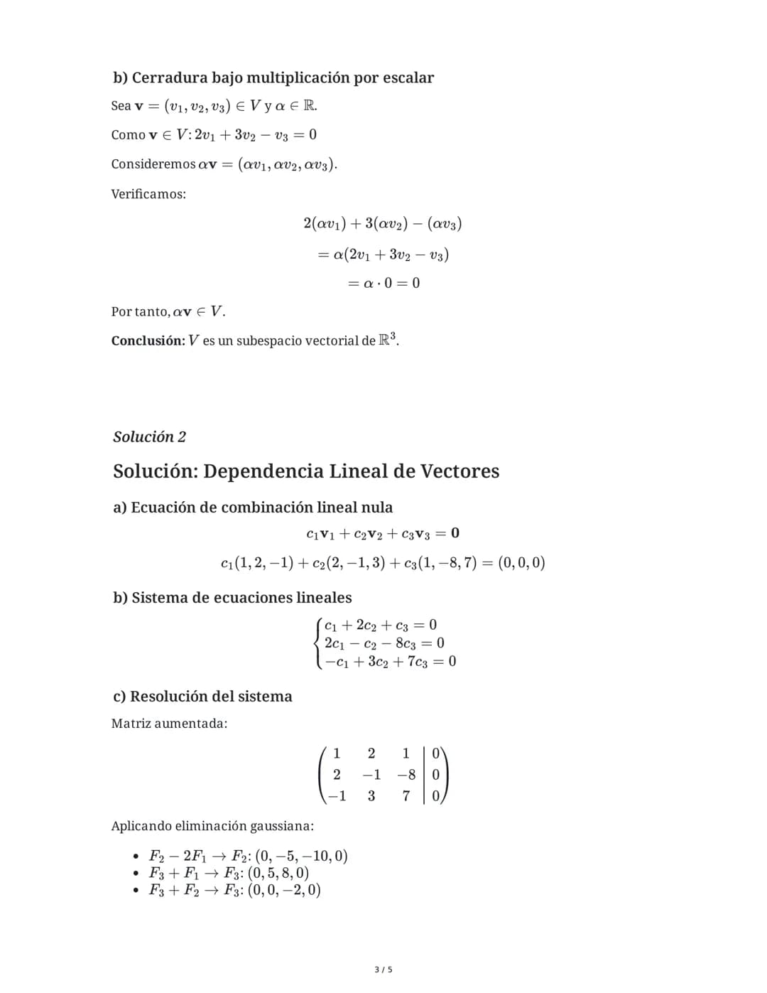 30 May 2025
Espacios Vectoriales y Dependencia Lineal en
R^n
Tarea 1
Dado el conjunto V = {(x, y, z) ∈ R³ | 2x + 3y - z = 0}, demuestre que 