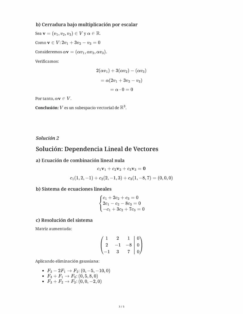 30 May 2025
Espacios Vectoriales y Dependencia Lineal en
R^n
Tarea 1
Dado el conjunto V = {(x, y, z) ∈ R³ | 2x + 3y - z = 0}, demuestre que 