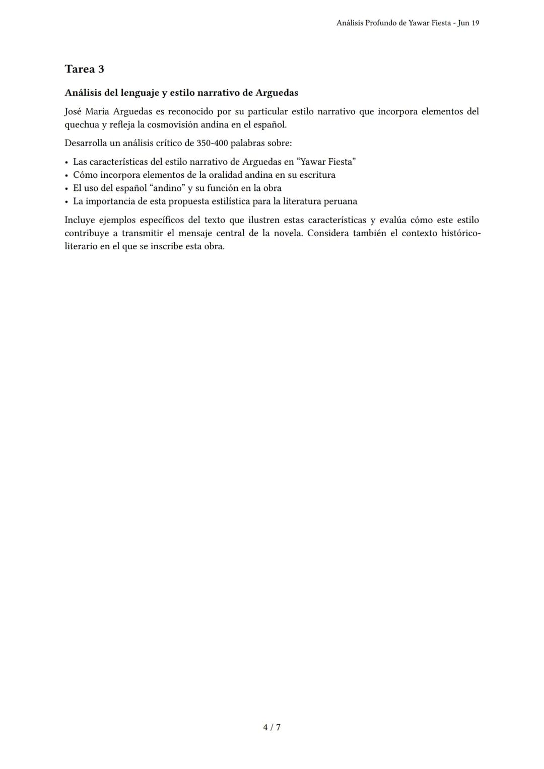 Análisis Profundo de Yawar Fiesta
Generado por Shirley Calixto - Jun 19
Descripción: Análisis de la obra Yawar Fiesta de José María Arguedas