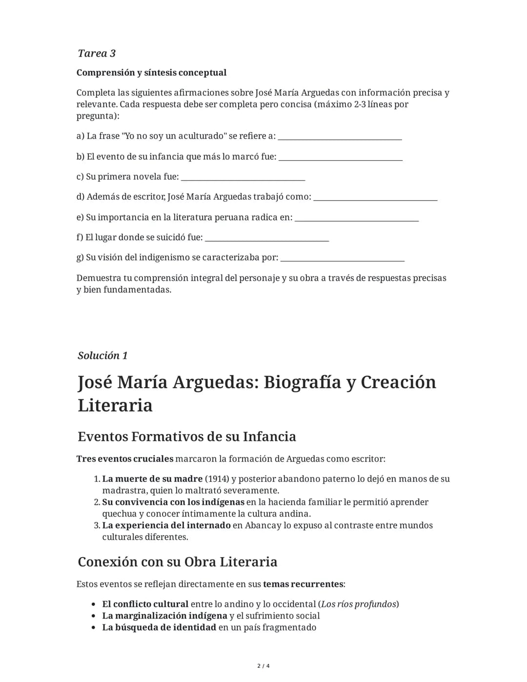 5 June 2025
José María Arguedas: Vida, Obra e Impacto
Tarea 1
Análisis biográfico y contexto histórico
Basándote en el material sobre José M