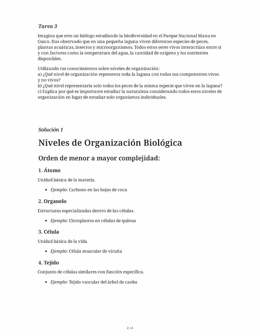 Niveles de Organización Biológica
9 June 2025
Tarea 1
Ordena los siguientes niveles de organización biológica de menor a mayor complejidad y