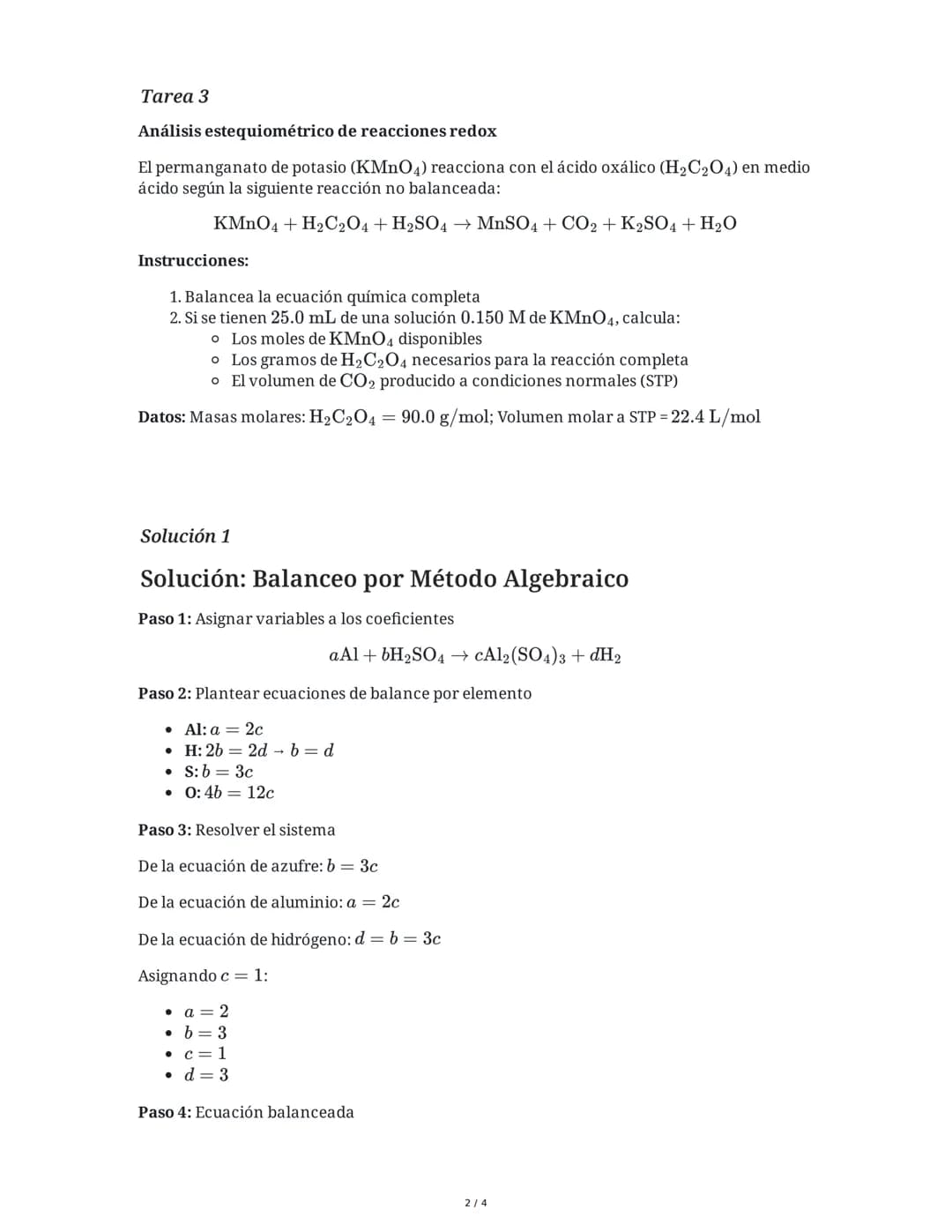8 June 2025
Reacciones Químicas y Balanceo de Ecuaciones
Tarea 1
Balanceo de ecuaciones químicas por el método algebraico
Balancea la siguie