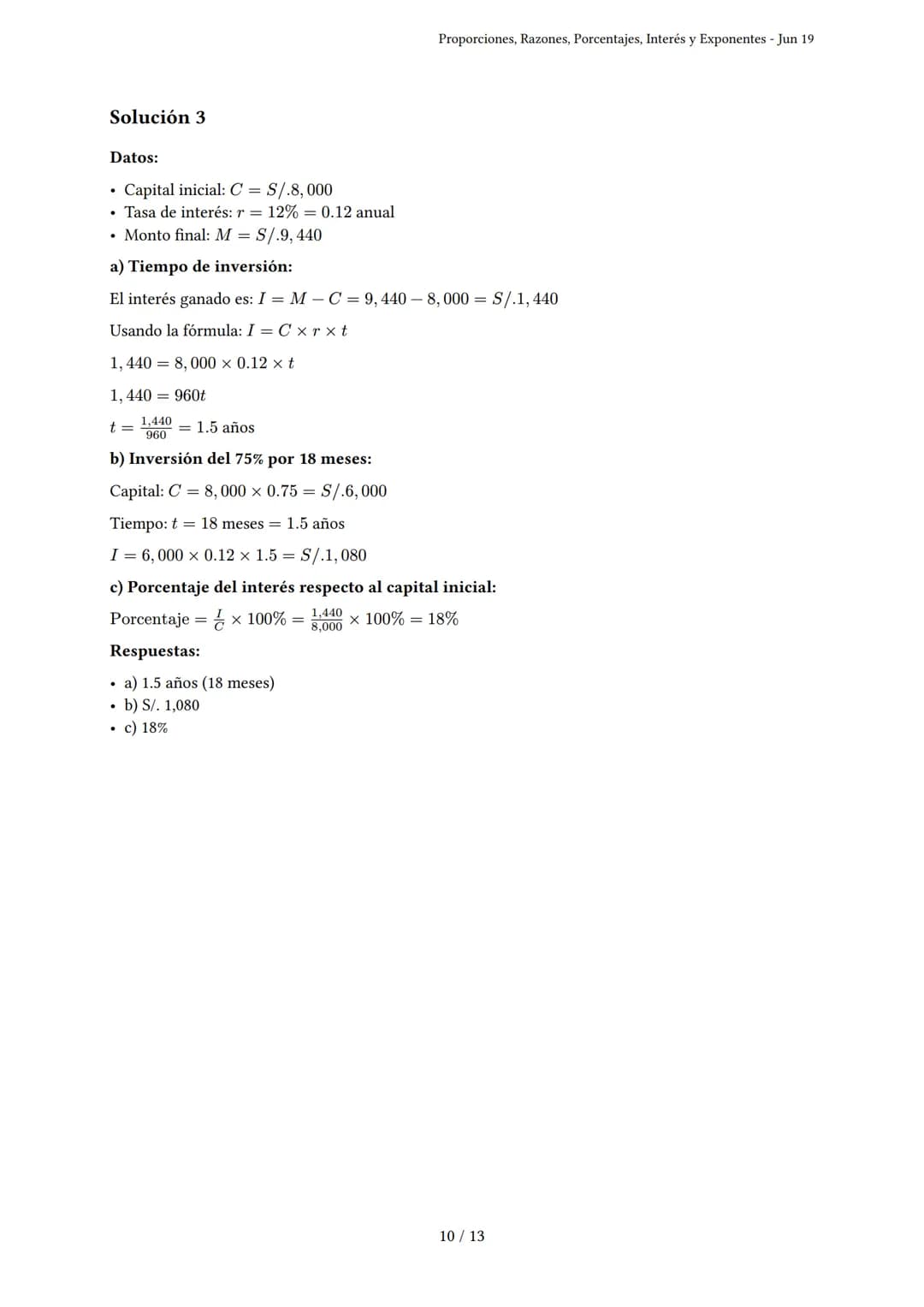 Proporciones, Razones, Porcentajes, Interés y Expo-
nentes
Generado por Claudia Ferrari - Jun 19
Descripción: Este examen evalúa proporcione