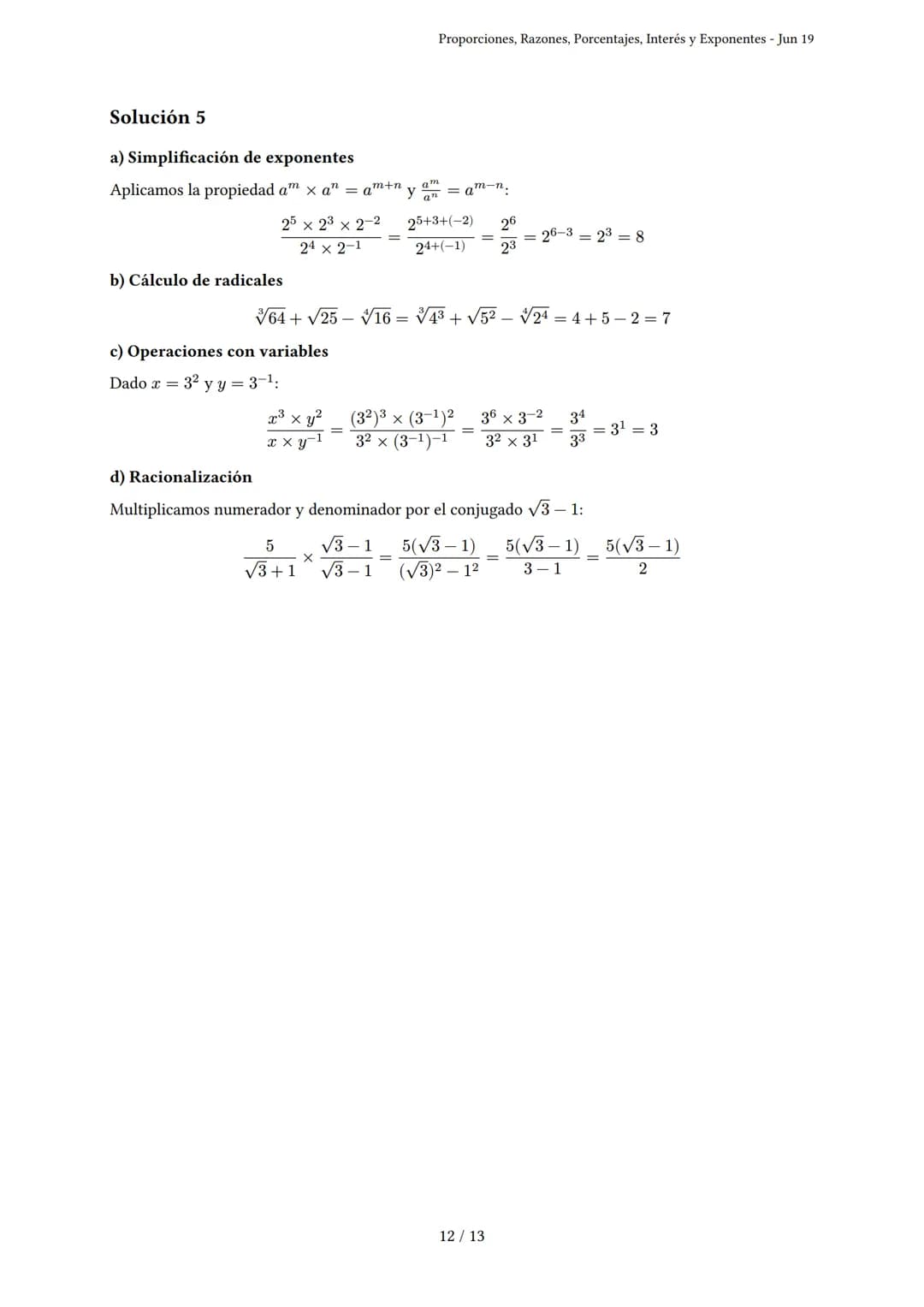 Proporciones, Razones, Porcentajes, Interés y Expo-
nentes
Generado por Claudia Ferrari - Jun 19
Descripción: Este examen evalúa proporcione