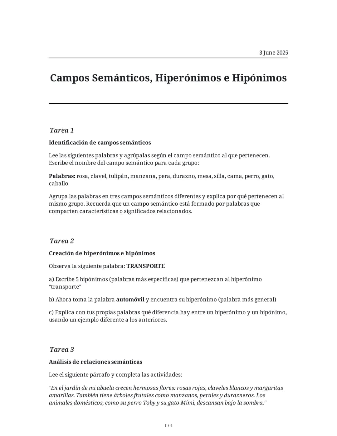 Campos Semánticos, Hiperónimos e Hipónimos