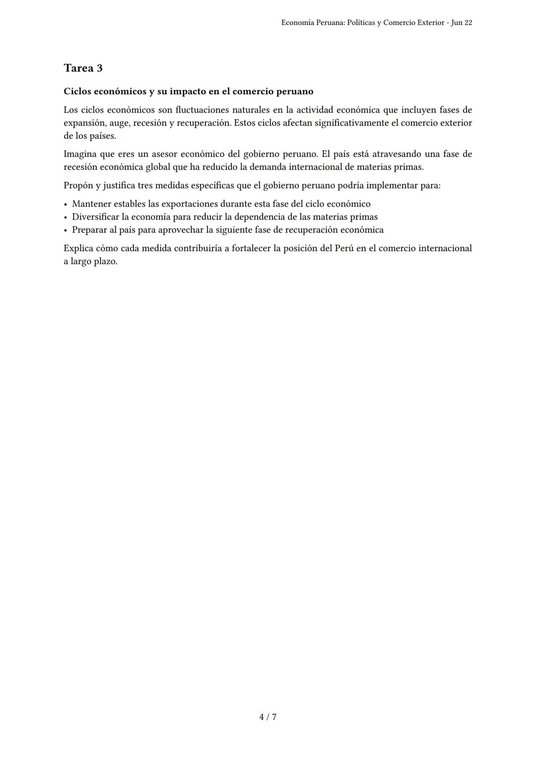Economía Peruana: Políticas y Comercio Exterior
Generado por Ariana Figueroa Garcia - Jun 22
Descripción: Evalúa políticas, comercio exterio