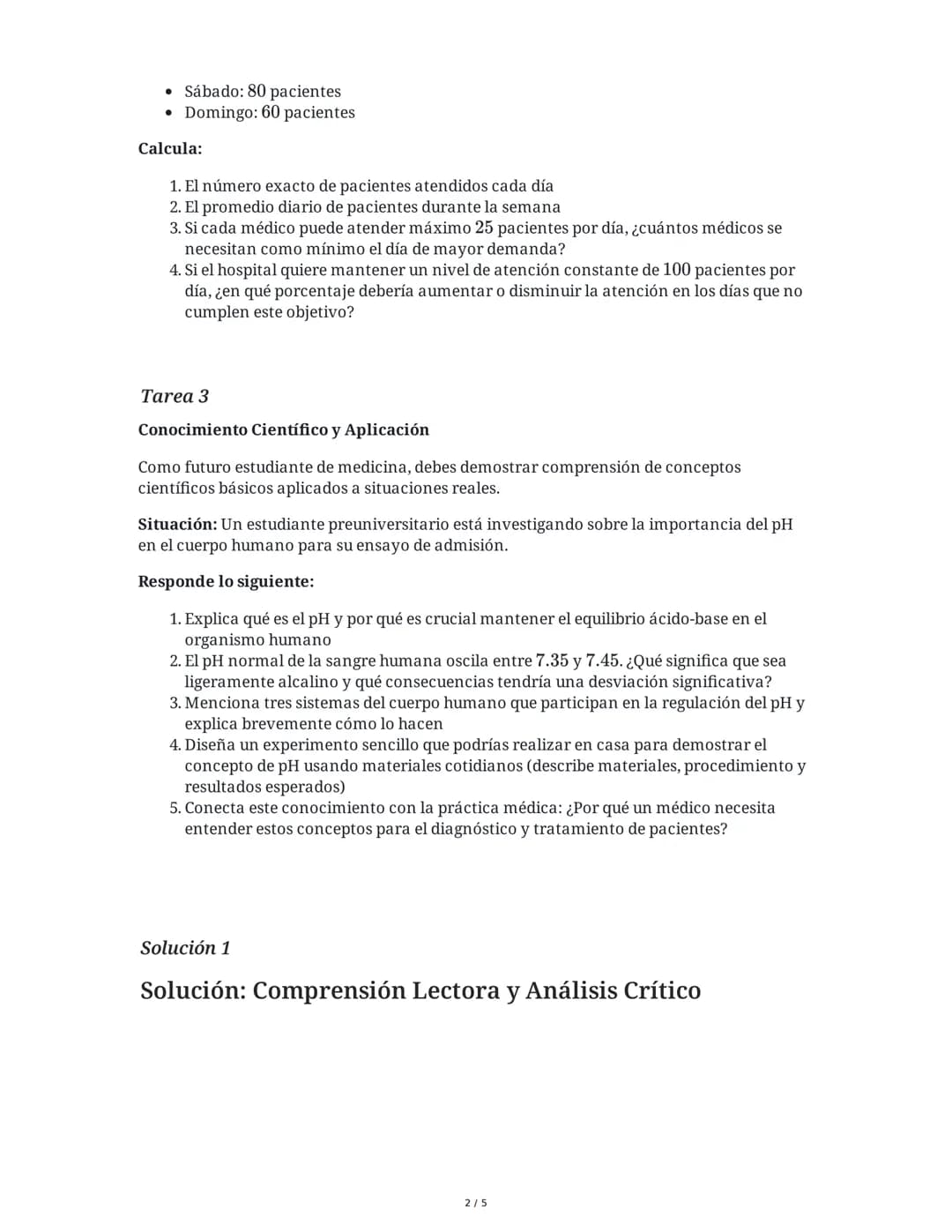 1 June 2025
Examen de Admisión Medicina CEPRUNSA
Quintos 2025
Tarea 1
Comprensión Lectora y Análisis Crítico
Lee el siguiente texto y respon
