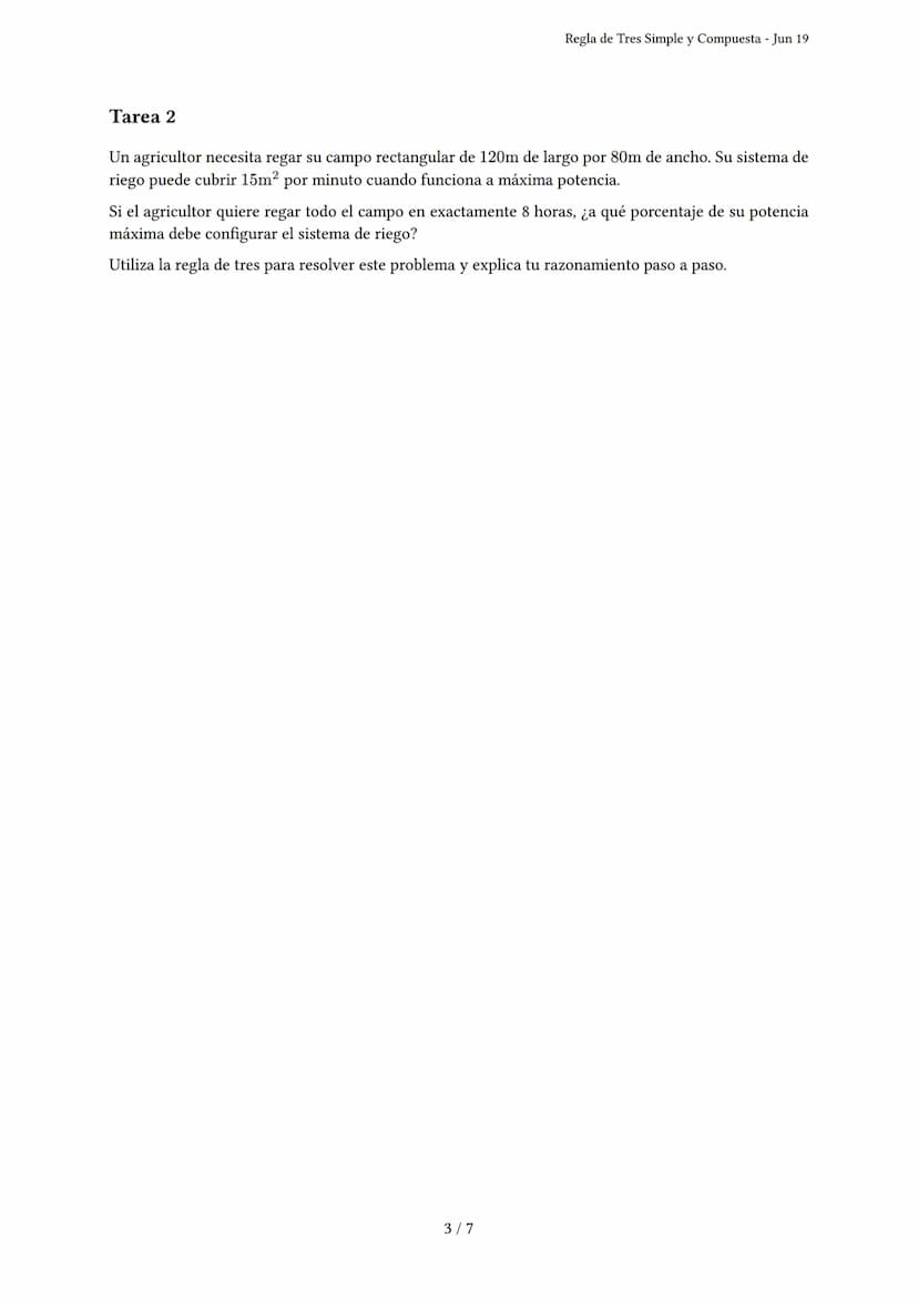 Regla de Tres Simple y Compuesta
Generado por serpy - Jun 19
Descripción: El examen evalúa la aplicación de regla de tres simple y compuesta