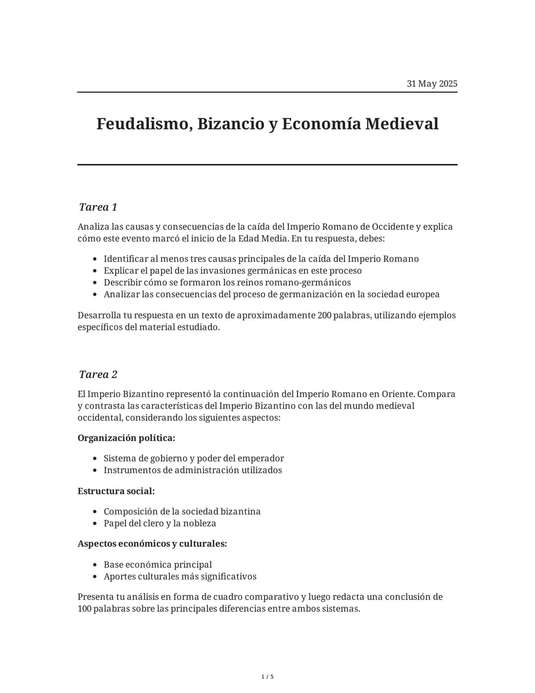 Feudalismo, Bizancio y Economía Medieval