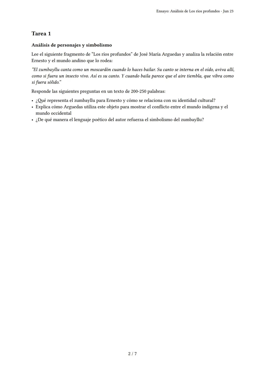 Ensayo: Análisis de Los ríos profundos
Generado por Norys Lizet Hanco Janco - Jun 23
Descripción: Análisis de la obra Los ríos profundos y e