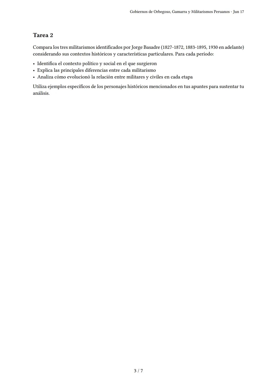 Gobiernos de Orbegoso, Gamarra y Militarismos Peru-

anos
Generado por Pedro Junior Arevalo Callirgos - Jun 17
Descripción: Cubre el gobiern