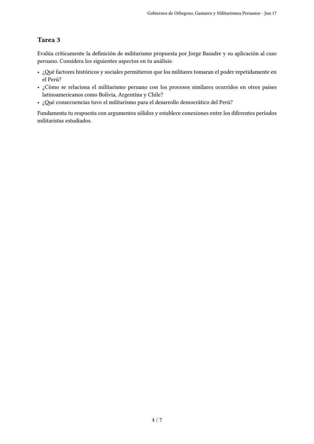 Gobiernos de Orbegoso, Gamarra y Militarismos Peru-

anos
Generado por Pedro Junior Arevalo Callirgos - Jun 17
Descripción: Cubre el gobiern
