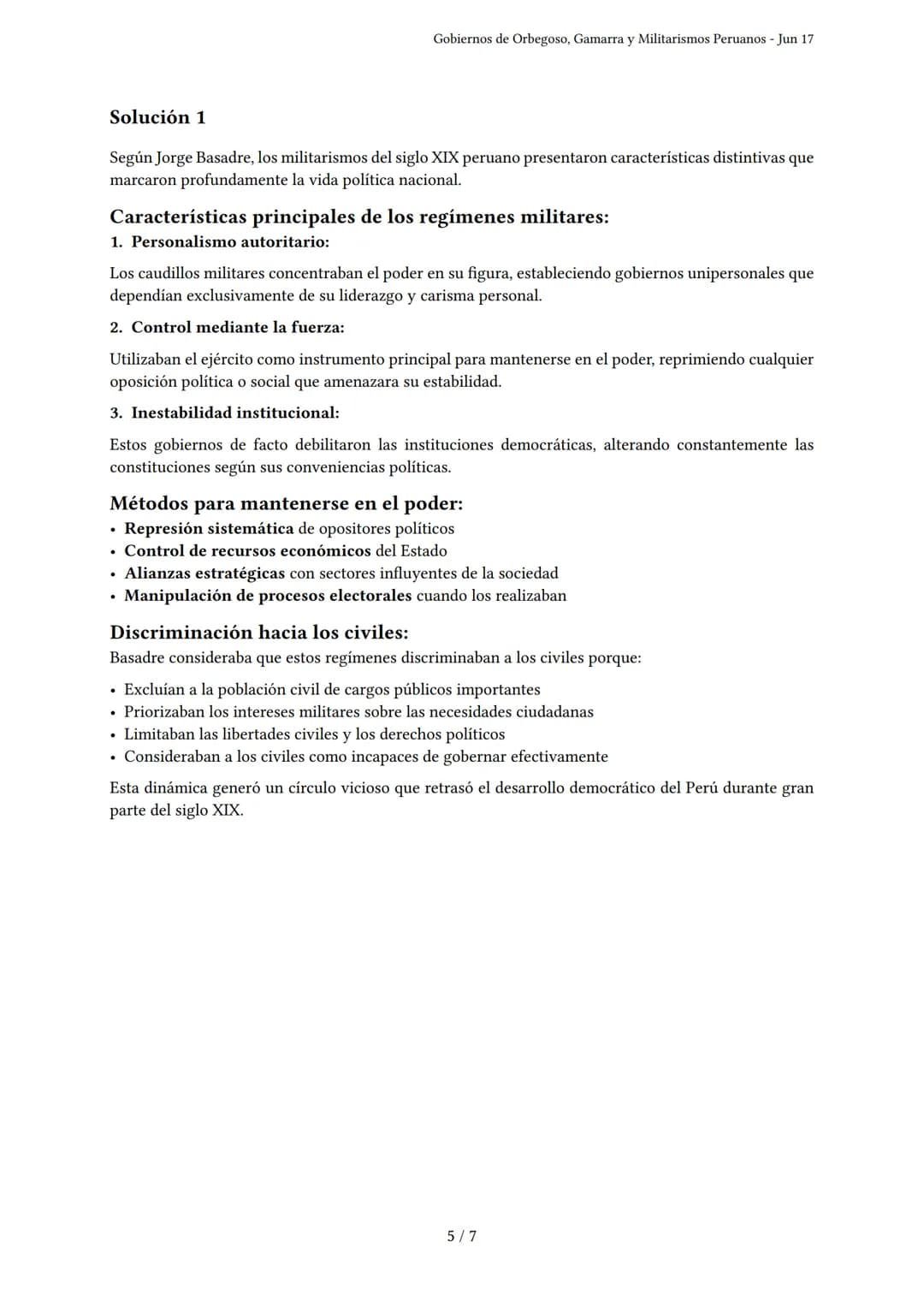 Gobiernos de Orbegoso, Gamarra y Militarismos Peru-

anos
Generado por Pedro Junior Arevalo Callirgos - Jun 17
Descripción: Cubre el gobiern