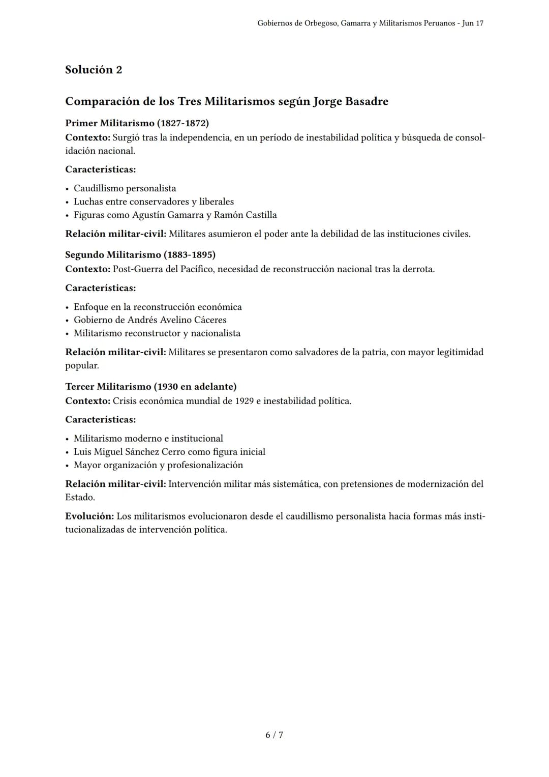 Gobiernos de Orbegoso, Gamarra y Militarismos Peru-

anos
Generado por Pedro Junior Arevalo Callirgos - Jun 17
Descripción: Cubre el gobiern