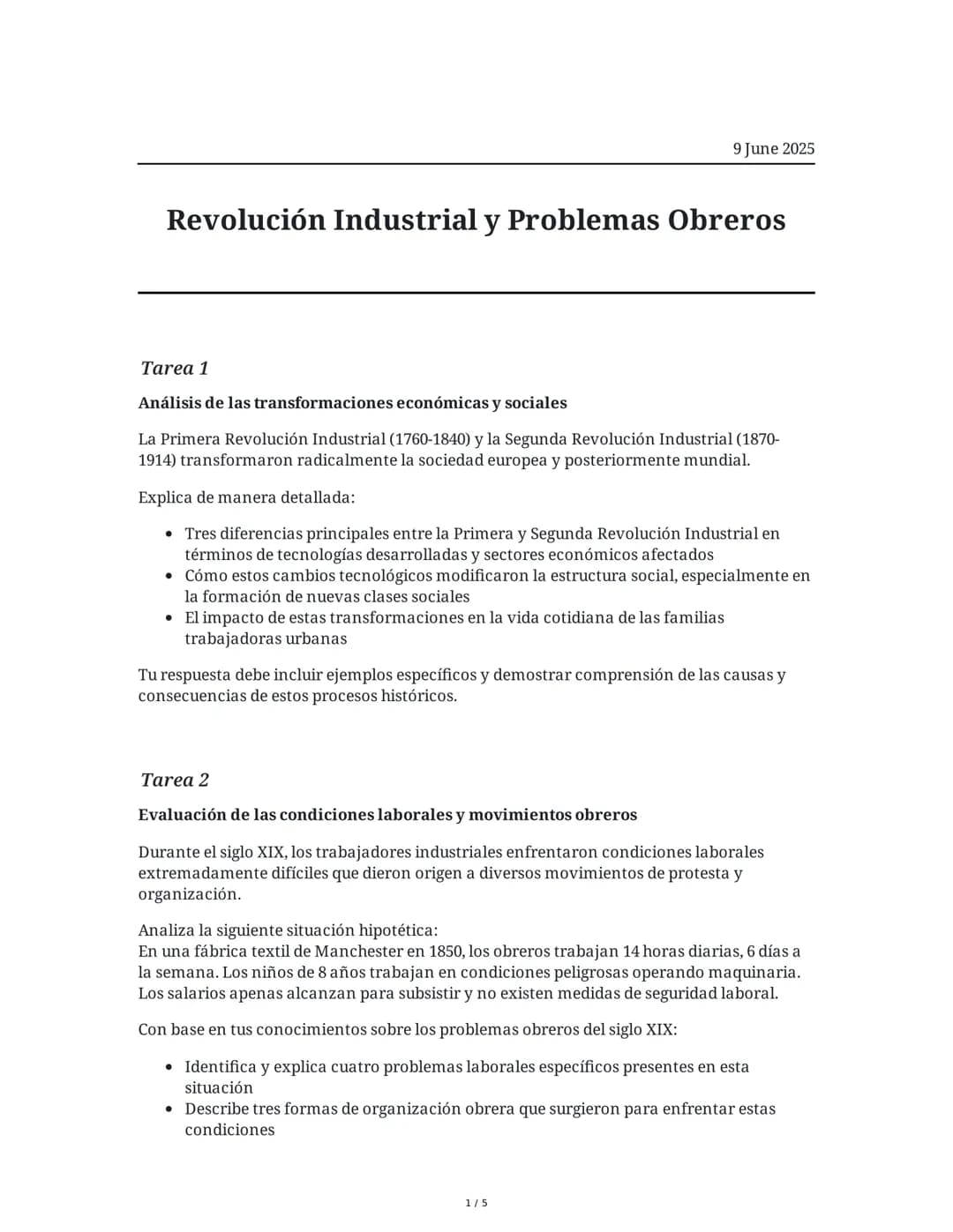 Revolución Industrial y Problemas Obreros