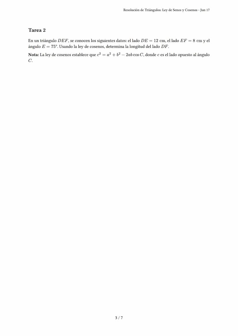 # Resolución de Triángulos: Ley de Senos y Cosenos

Generado por Alguien po LOL - Jun 17

Descripción: Este examen evalúa la aplicación de l