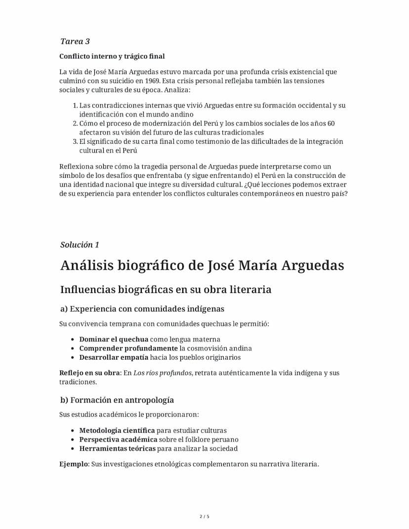 # 30 May 2025

# José María Arguedas: Vida y Legado

## Tarea 1

### Análisis biográfico y contexto histórico

José María Arguedas nació en 