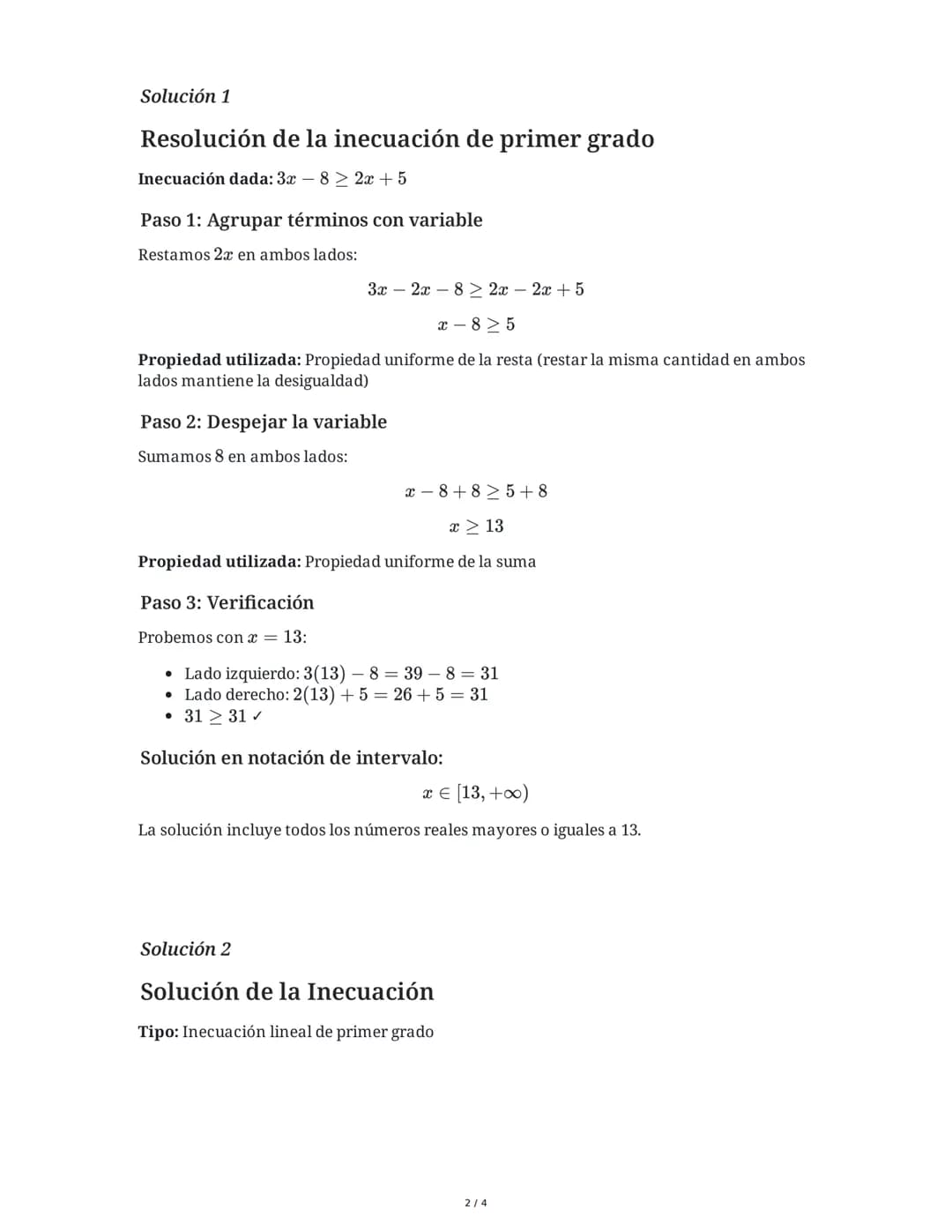 5 June 2025
Resolución de Inecuaciones de Primer y
Segundo Grado
Tarea 1
Resuelve la siguiente inecuación de primer grado y expresa la soluc