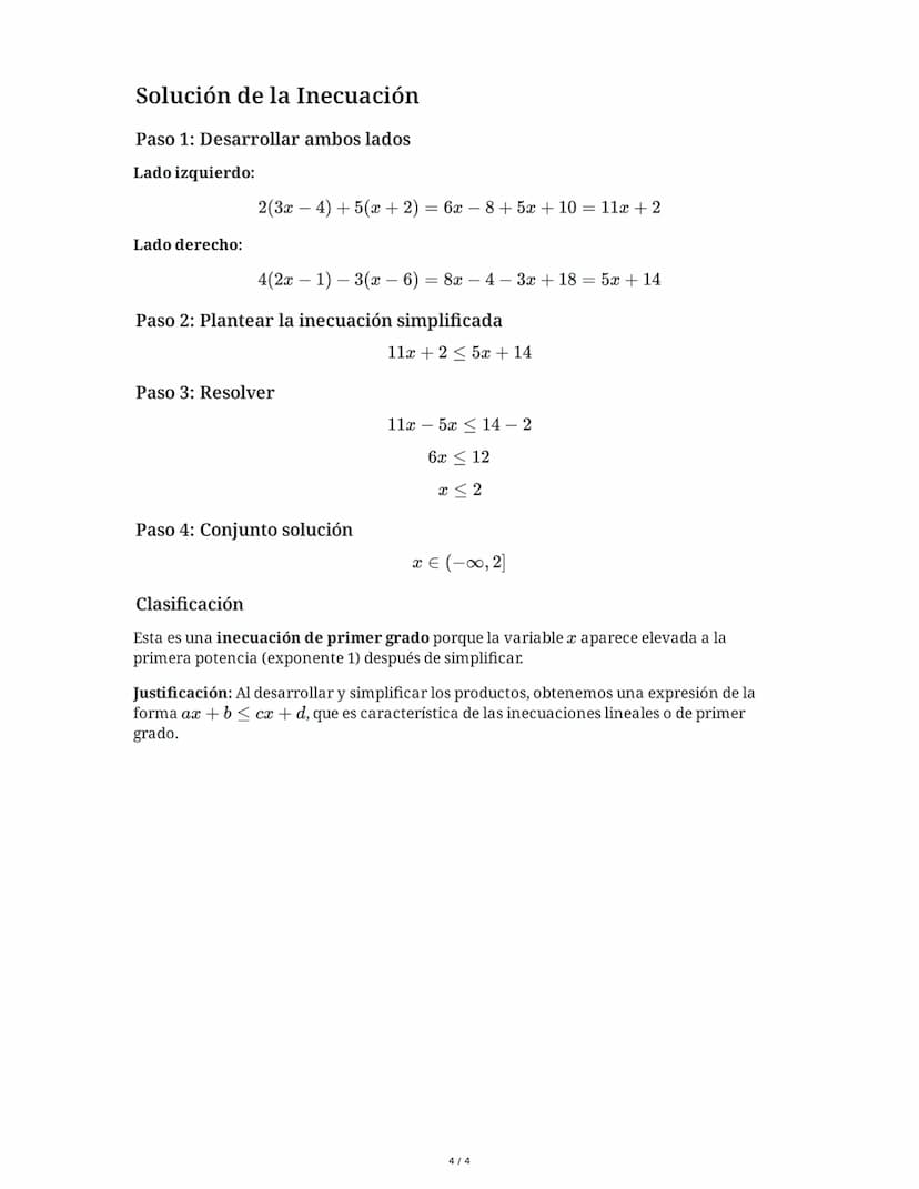5 June 2025
Resolución de Inecuaciones de Primer y
Segundo Grado
Tarea 1
Resuelve la siguiente inecuación de primer grado y expresa la soluc