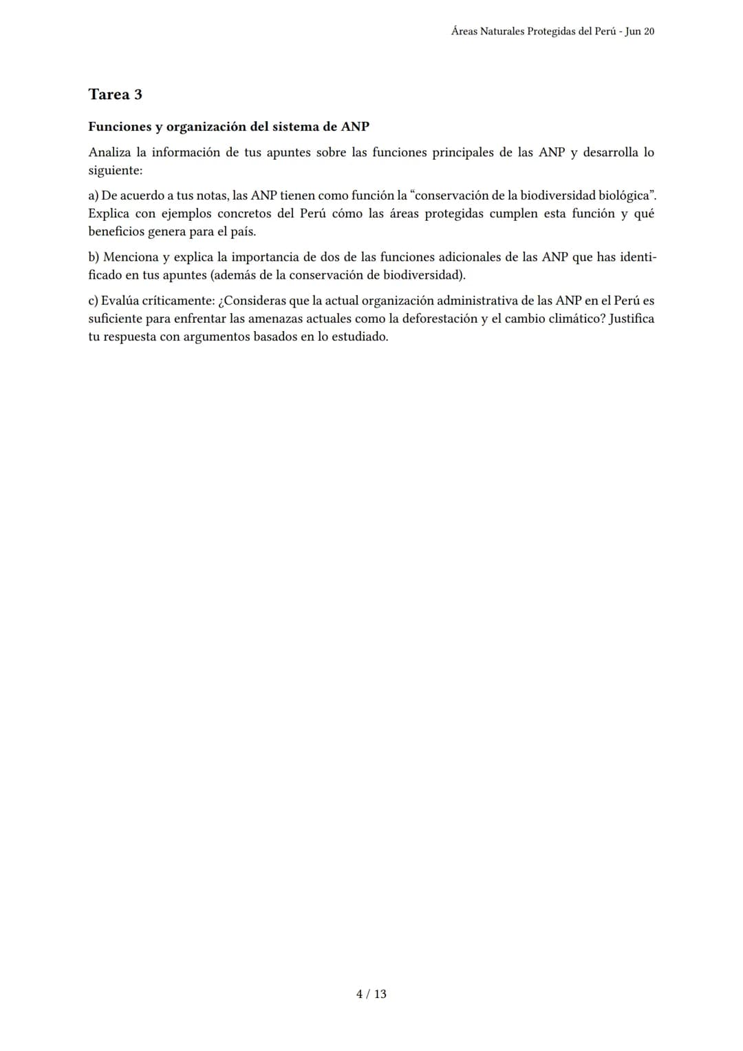 # Áreas Naturales Protegidas del Perú

Generado por Andrea Xd - Jun 20

Descripción: Evaluación sobre definición, organización e importancia