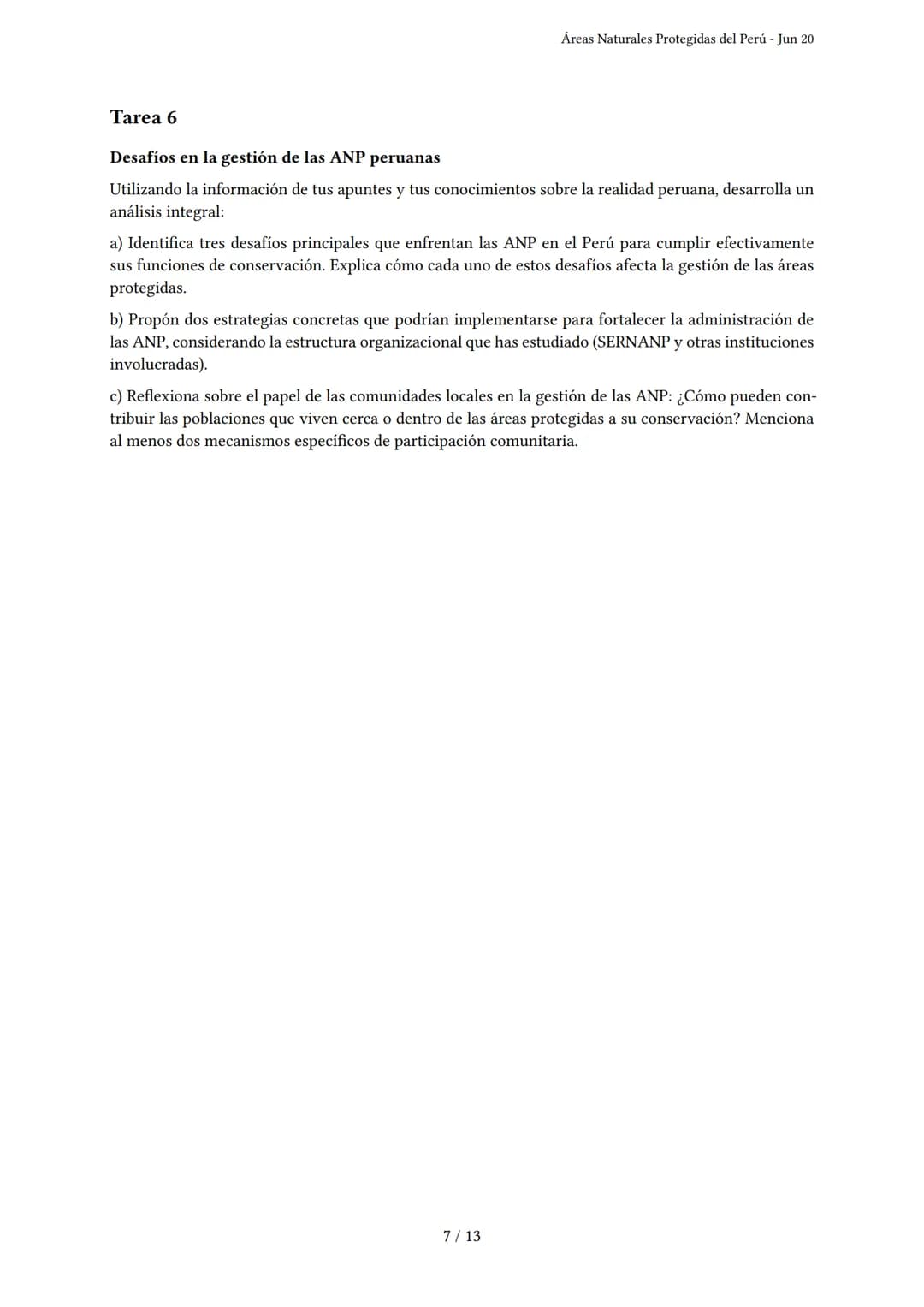 # Áreas Naturales Protegidas del Perú

Generado por Andrea Xd - Jun 20

Descripción: Evaluación sobre definición, organización e importancia