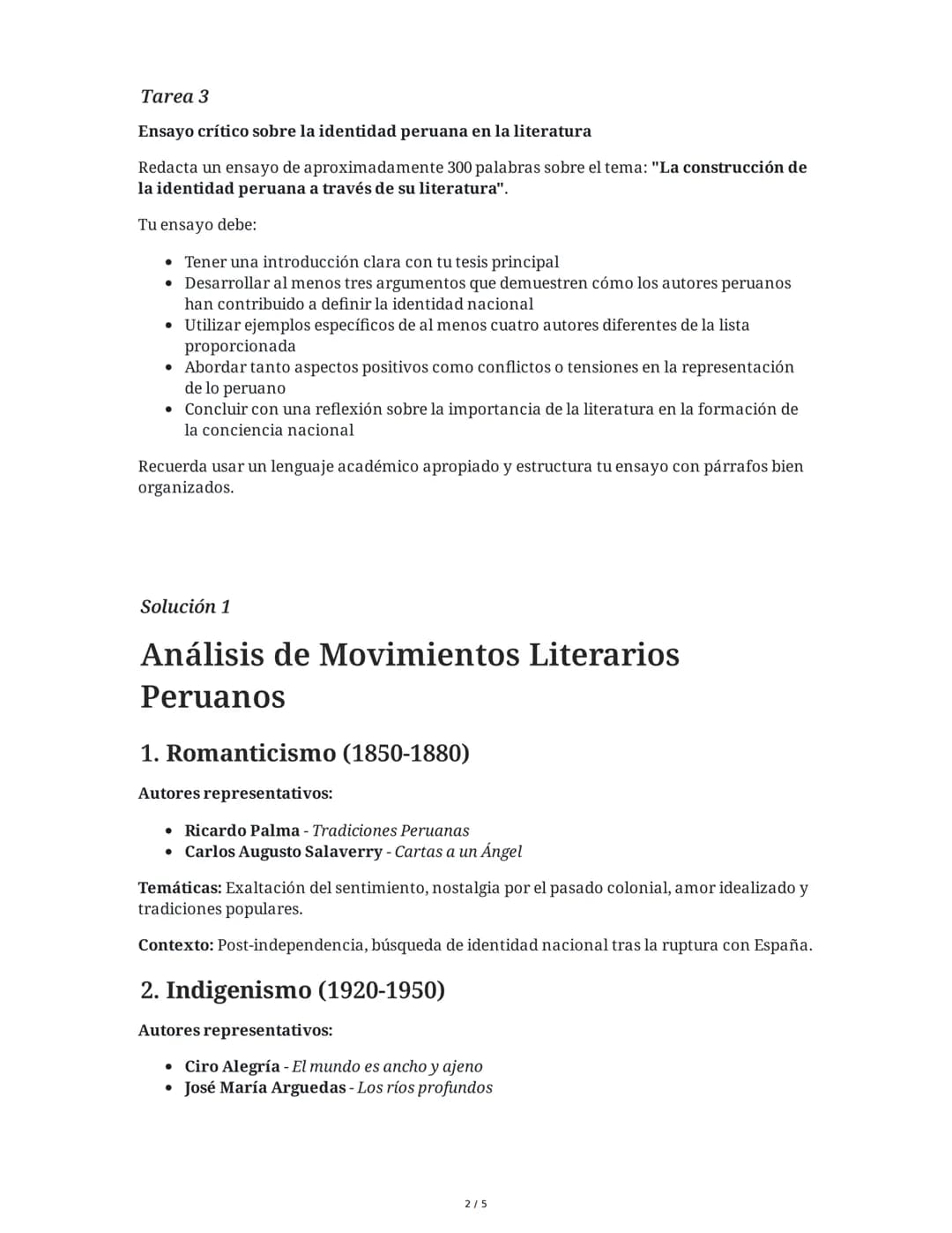 31 May 2025
Literatura Peruana: Autores y Obras
Fundamentales
Tarea 1
Análisis de movimientos literarios peruanos
Basándote en la lista de a