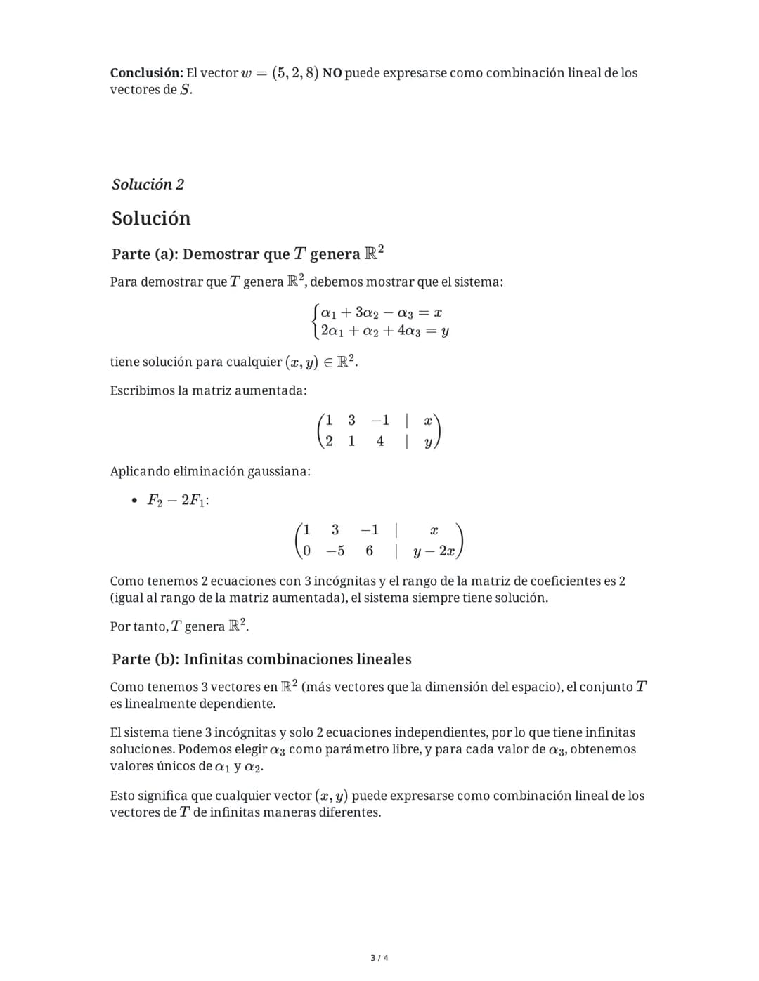 9 June 2025
Combinación Lineal y Espacio Generado
Tarea 1
Dado el conjunto de vectores S = {(2, 1, 3), (1, -1, 2), (0, 3, -1)} en R³, determ