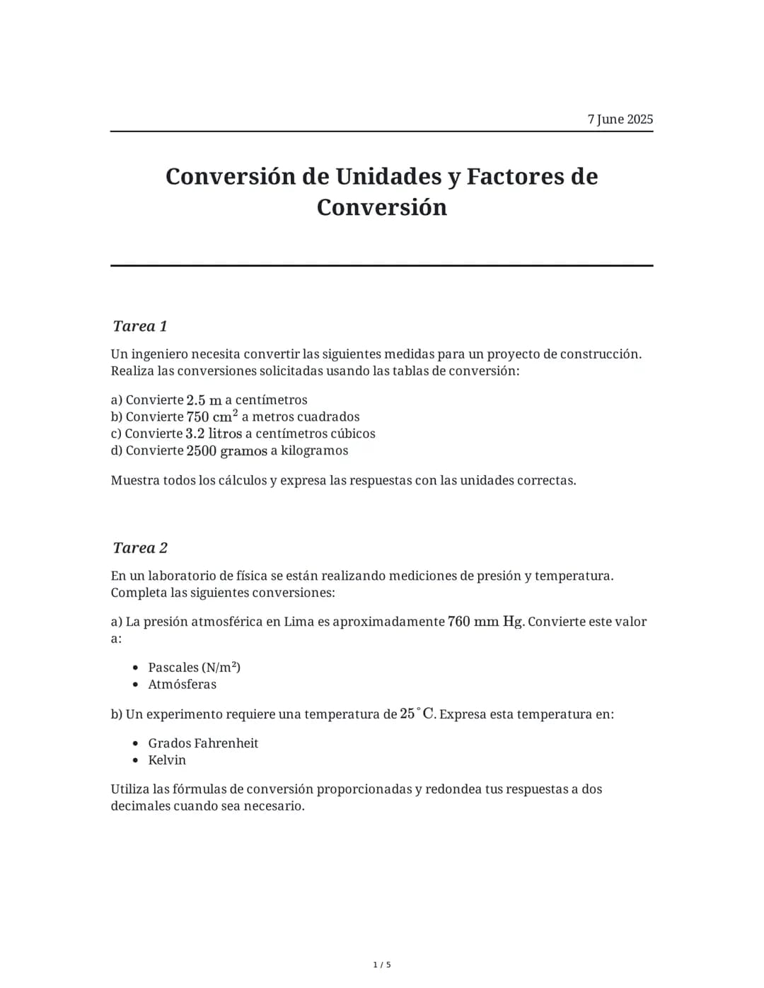 Conversión de Unidades y Factores de Conversión