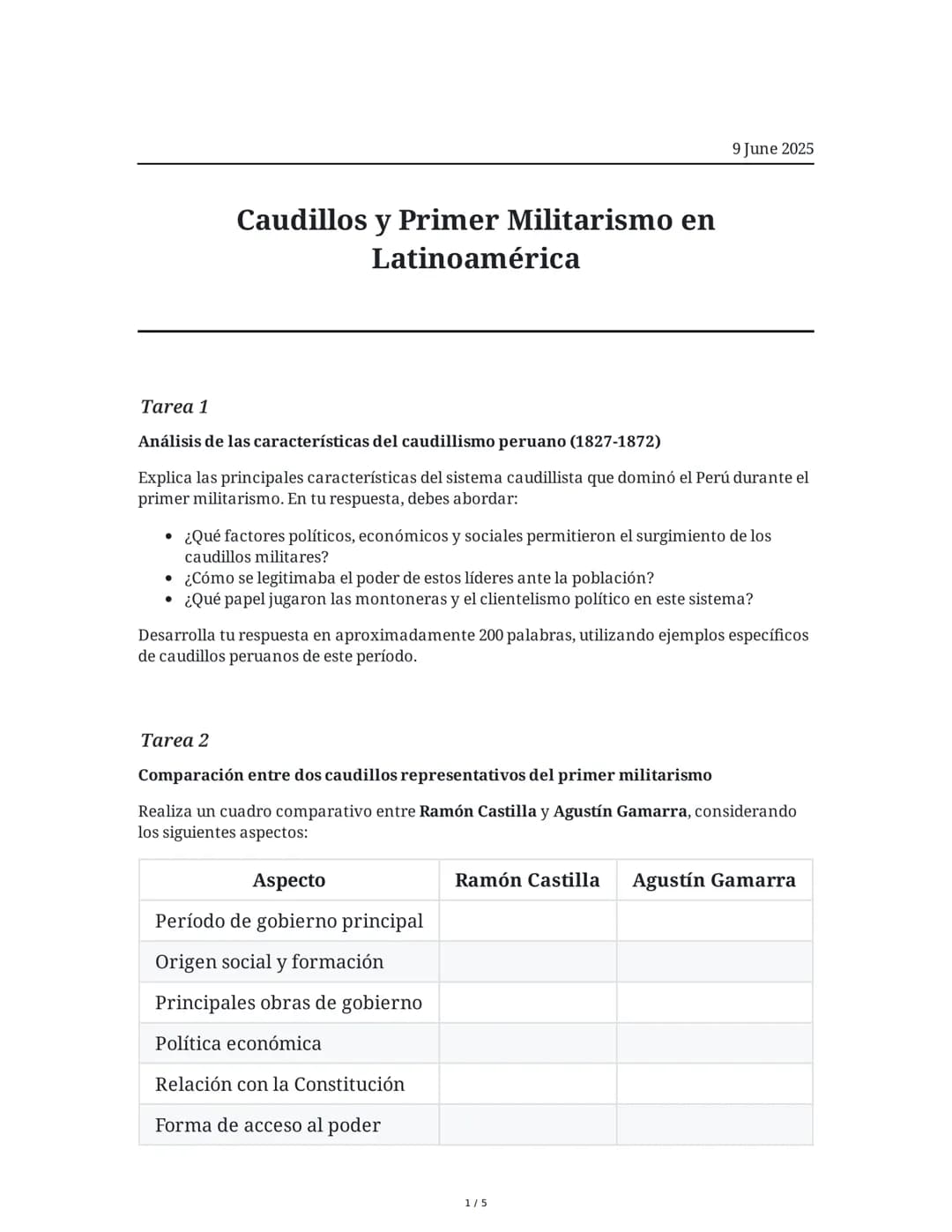 Caudillos y Primer Militarismo en Latinoamérica