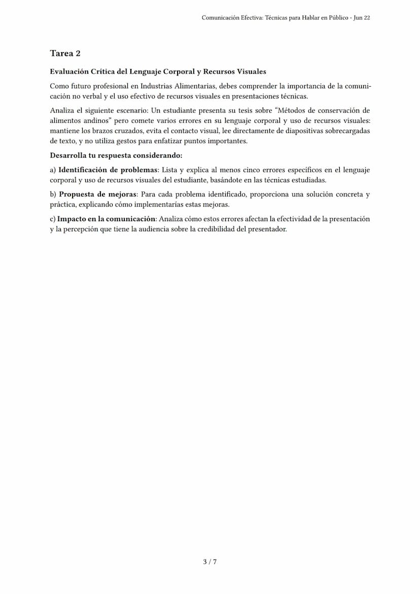 # Comunicación Efectiva: Técnicas para Hablar en Público

Generado por Lila Camus - Jun 22

Descripción: Evalúa técnicas de presentación, le