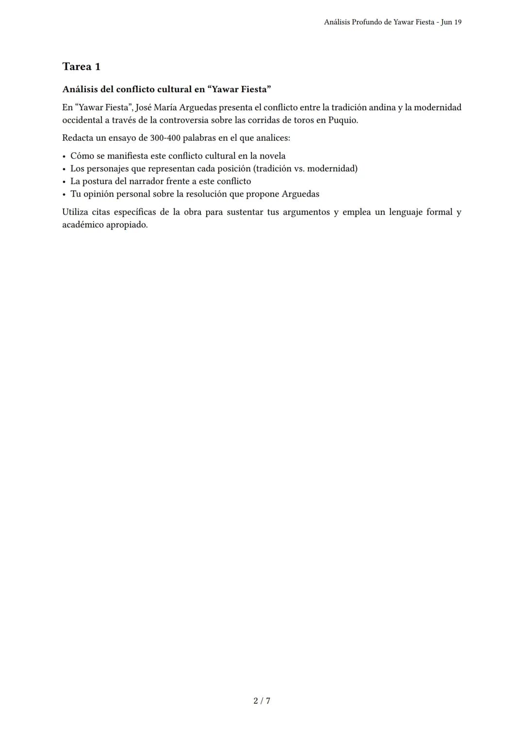 # Análisis Profundo de Yawar Fiesta

Generado por Shirley Calixto - Jun 19

Descripción: Análisis de la obra Yawar Fiesta de José María Argu