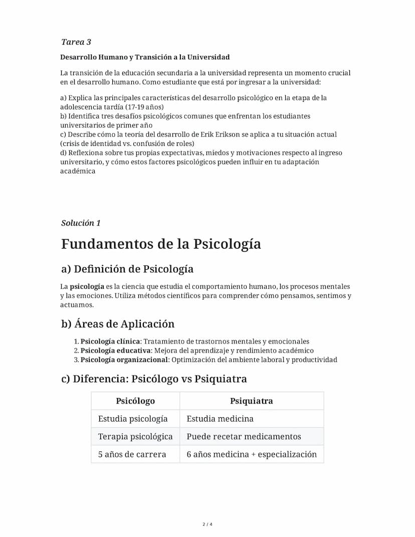 11 June 2025
Psicología Introductoria: Preparación
Universitaria
Tarea 1
Fundamentos de la Psicología
Imagina que tu amigo te pregunta: "¿Qu
