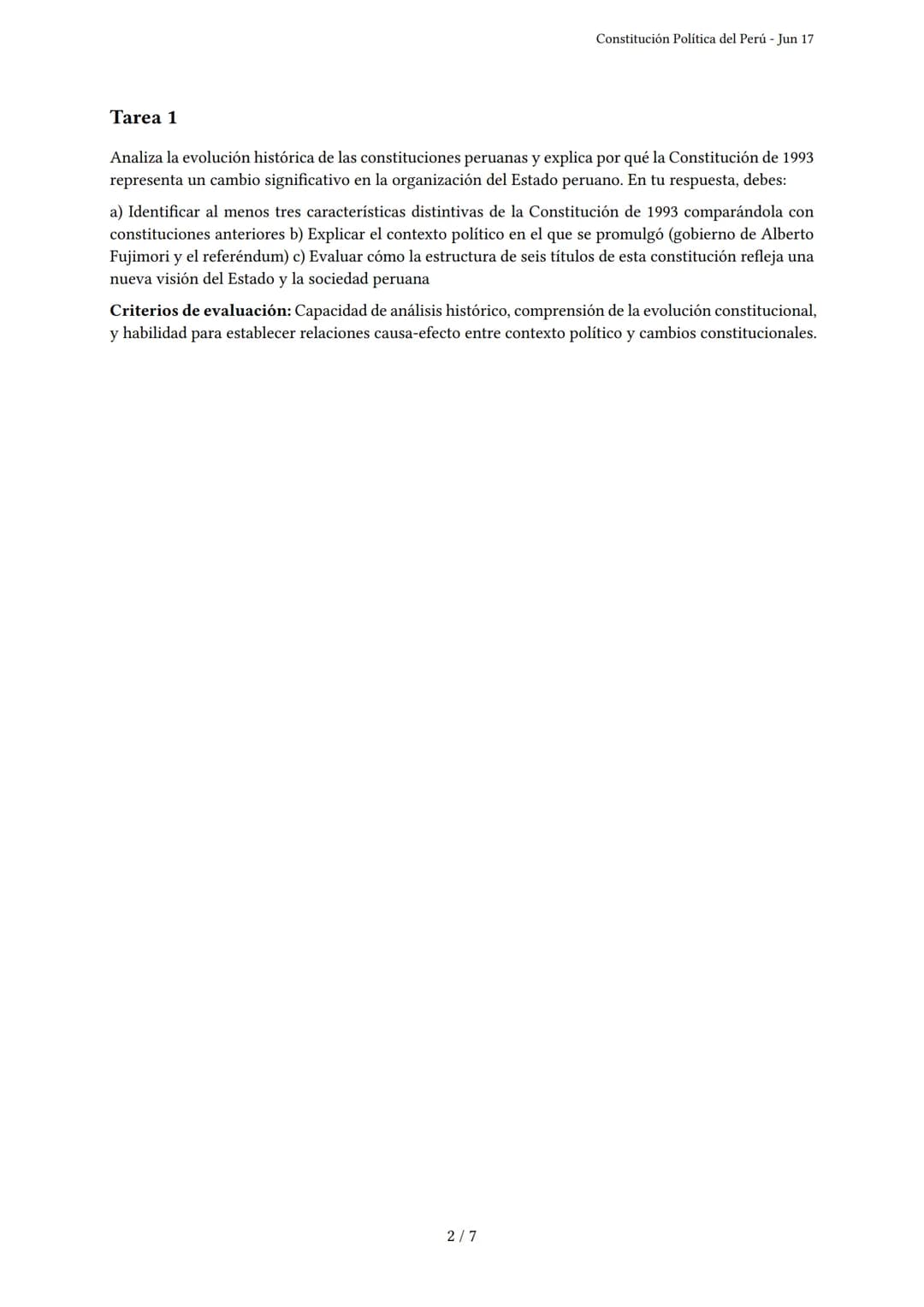 Constitución Política del Perú
Generado por Brigitte Chipana - Jun 17
Descripción: Evalúa la estructura del estado, derechos, deberes y la r
