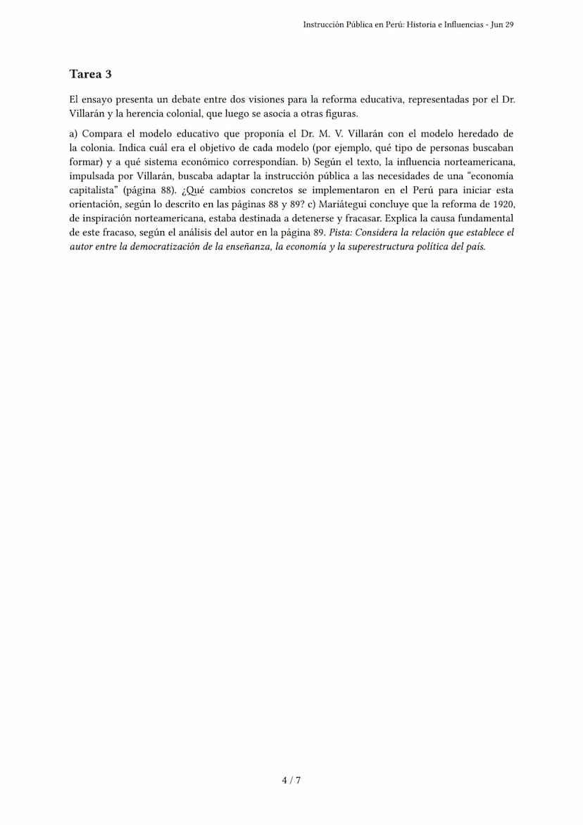 Instrucción Pública en Perú: Historia e Influencias
Generado por Euler Ronaldo Gabriel Terrones - Jun 29
Descripción: Este examen evalúa la 