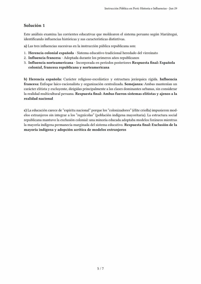 Instrucción Pública en Perú: Historia e Influencias
Generado por Euler Ronaldo Gabriel Terrones - Jun 29
Descripción: Este examen evalúa la 