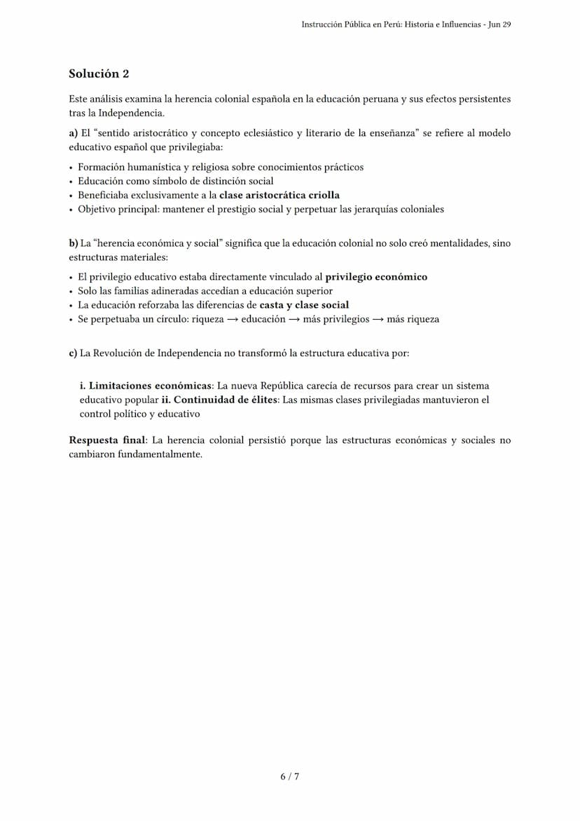 Instrucción Pública en Perú: Historia e Influencias
Generado por Euler Ronaldo Gabriel Terrones - Jun 29
Descripción: Este examen evalúa la 