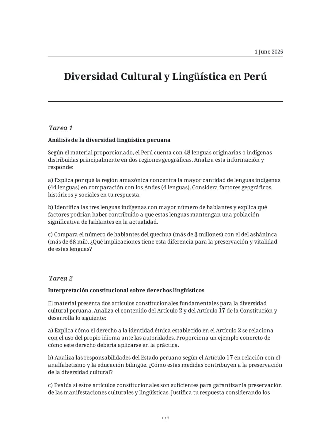 Diversidad Cultural y Lingüística en Perú