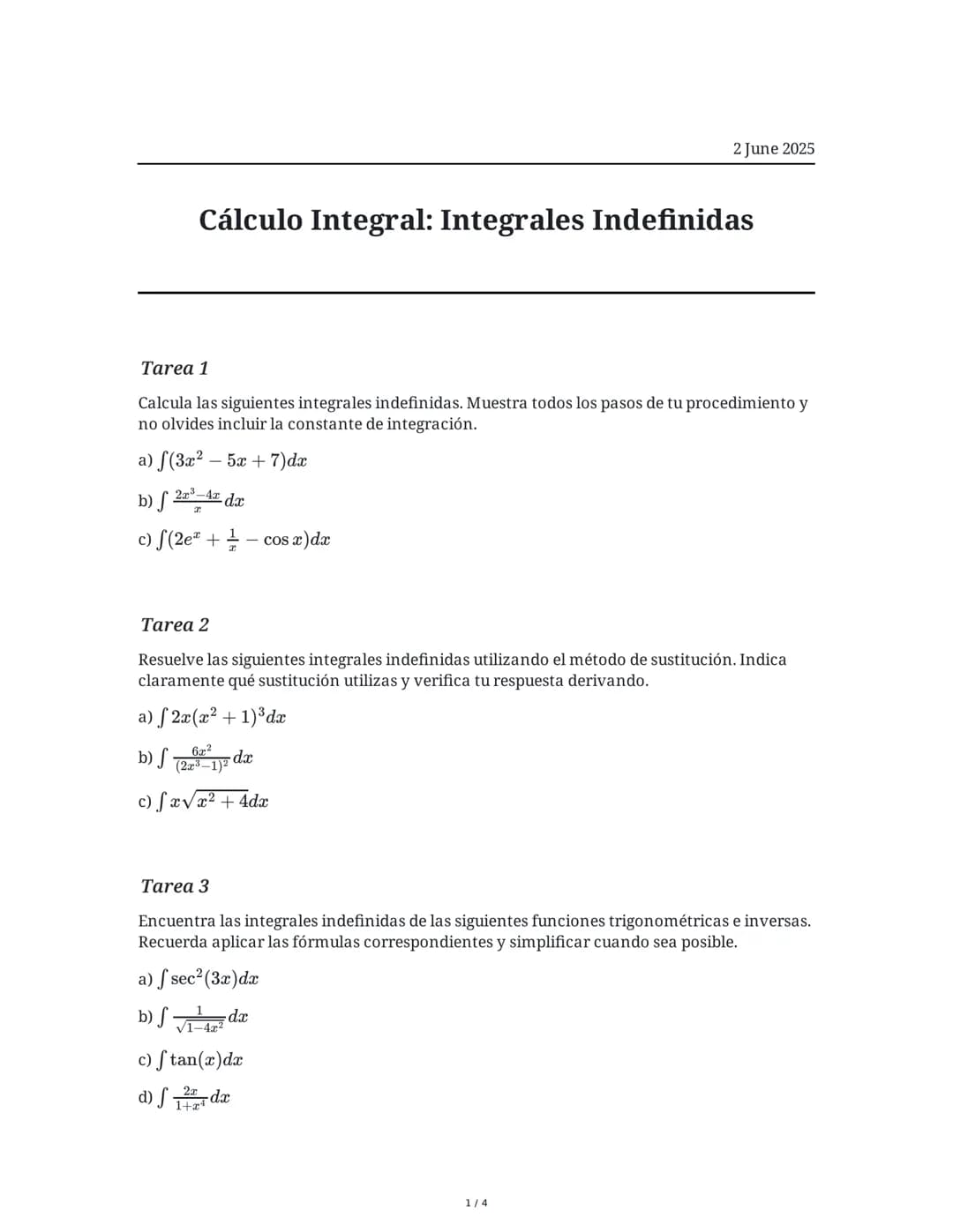 Cálculo Integral: Integrales Indefinidas