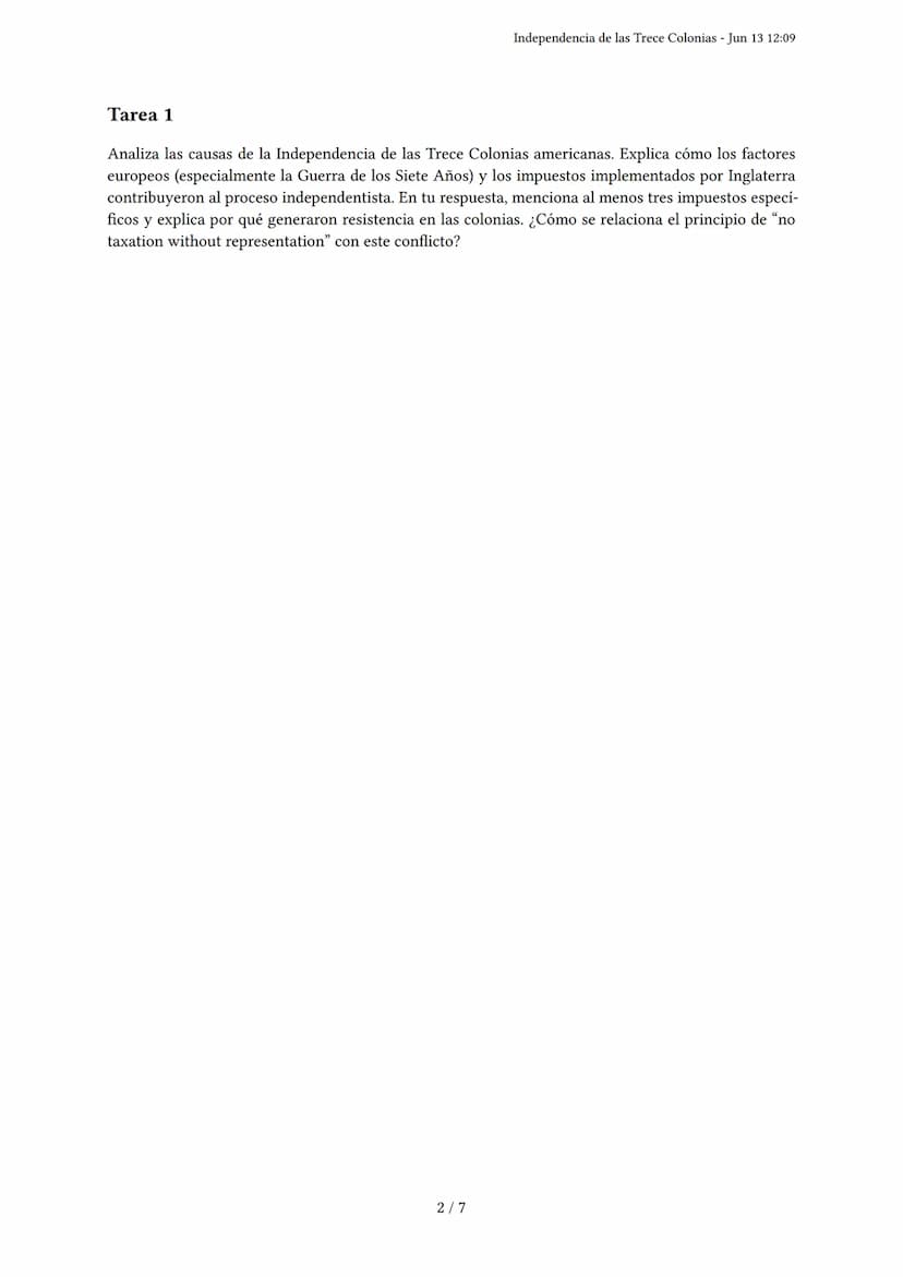 Independencia de las Trece Colonias
Generado por - Jun 13 12:09
Descripción: Este examen evalúa las causas, el proceso y las consecuencias d
