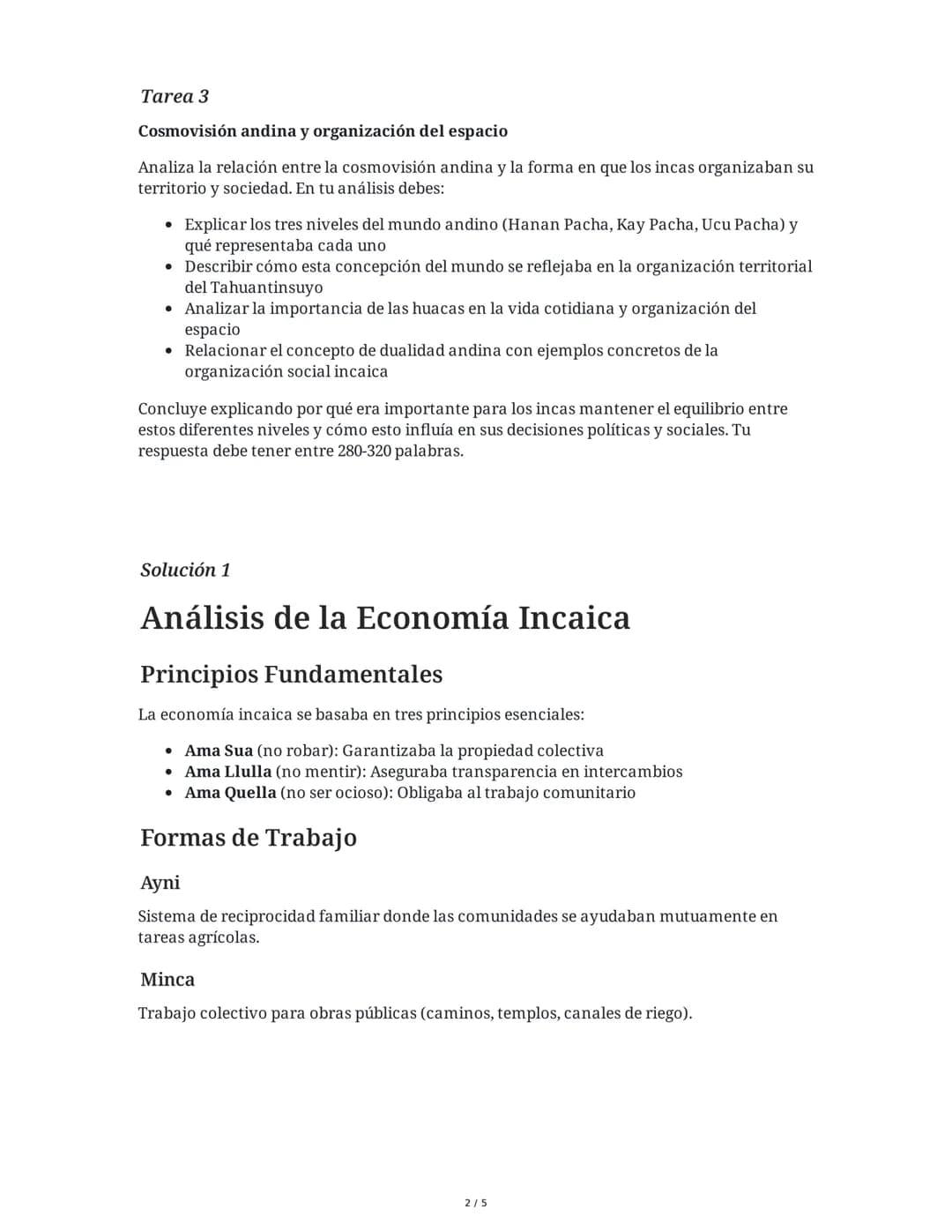 5 June 2025
Economía, Sociedad y Cosmovisión Inca
Tarea 1
Análisis de la economía incaica
Basándote en el material sobre el Tahuantinsuyo, e