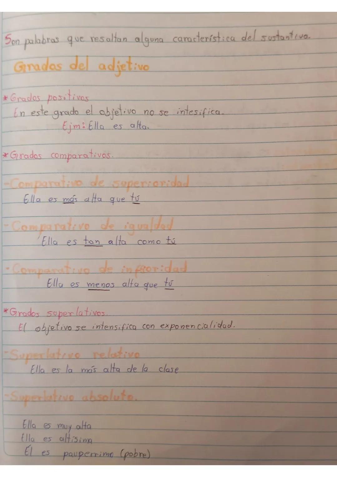 Son palabras que resaltan alguna característica del sustantivo.
# Grados del adjetivo
*Grados positivos
En este grado el objetivo no se inte