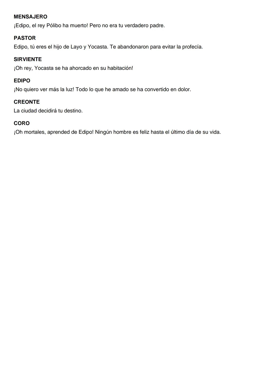 # EDIPO REY
Tragedia de Sófocles
# PERSONAJES
- Edipo - Rey de Tebas
- Sacerdote - Representante del pueblo
- Creonte - Cuñado de Edipo
- T