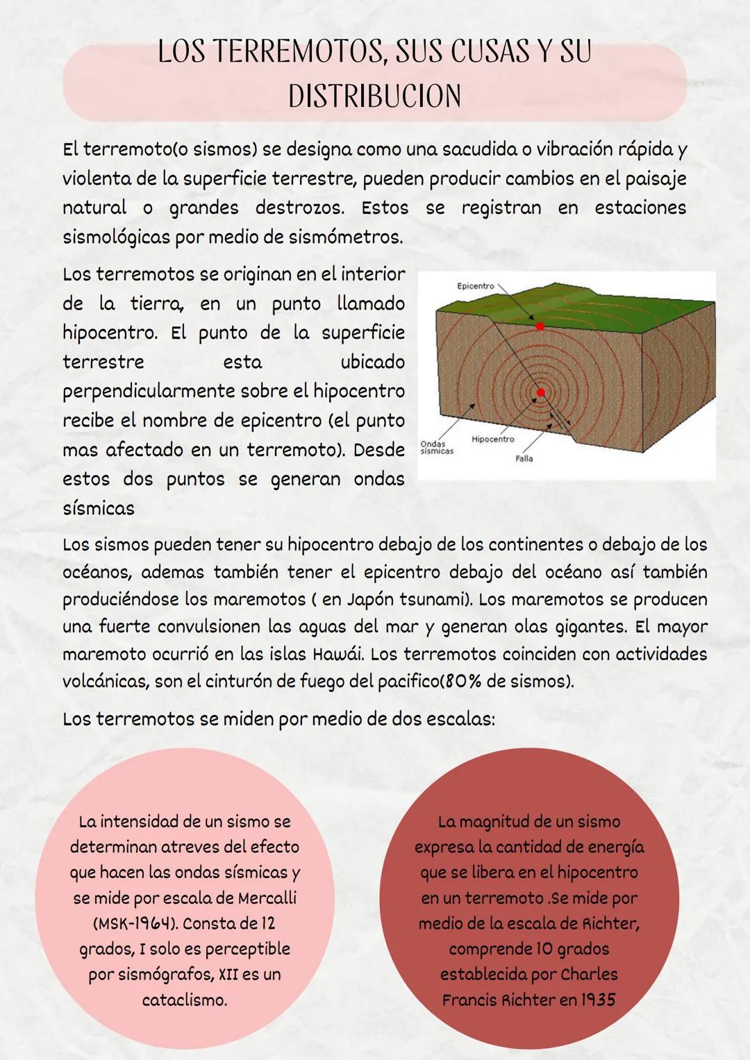 # LOS TERREMOTOS, SUS CUSAS Y SU
DISTRIBUCION
El terremoto(o sismos) se designa como una sacudida o vibración rápida y
violenta de la super