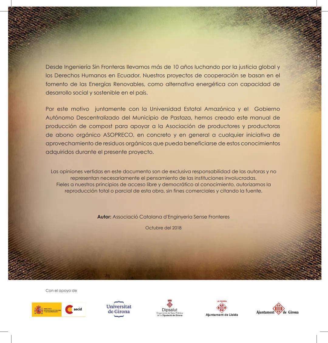 UNIVERSIDAD ESTATAL AMARO
VITA ET SAPIENTIA
NICA
MANUAL DE
PRODUCCIÓN DE
ompost
Ingenieria
Sin Fronteras
cantón
Pastaza
GAD MUNICIPAL # Manu