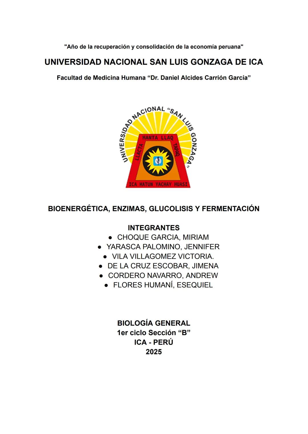 "Año de la recuperación y consolidación de la economía peruana"
UNIVERSIDAD NACIONAL SAN LUIS GONZAGA DE ICA
Facultad de Medicina Humana "Dr
