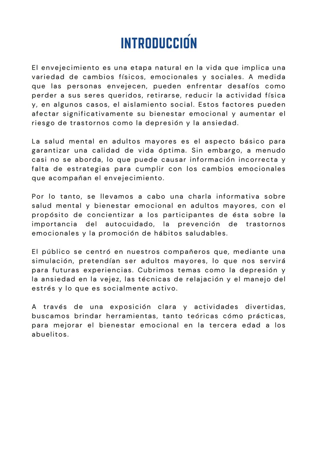 IES PRIVADO
ARZOBISPO LOAYZA
1921
DULCE
HOGAR
INFORME SOBRE LA CHARLA:
"SALUD MENTAL Y
BIENESTAR EMOCIONAL
EN ADULTOS MAYORES"
PRESENTADO