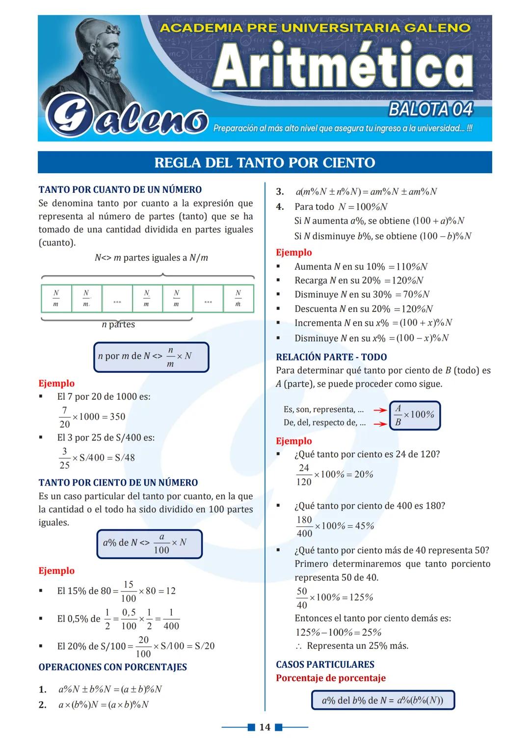# ACADEMIA PRE UNIVERSITARIA GALENO
# Aritmética
BALOTA 04
Preparación al más alto nivel que asegura tu ingreso a la universidad... !!!