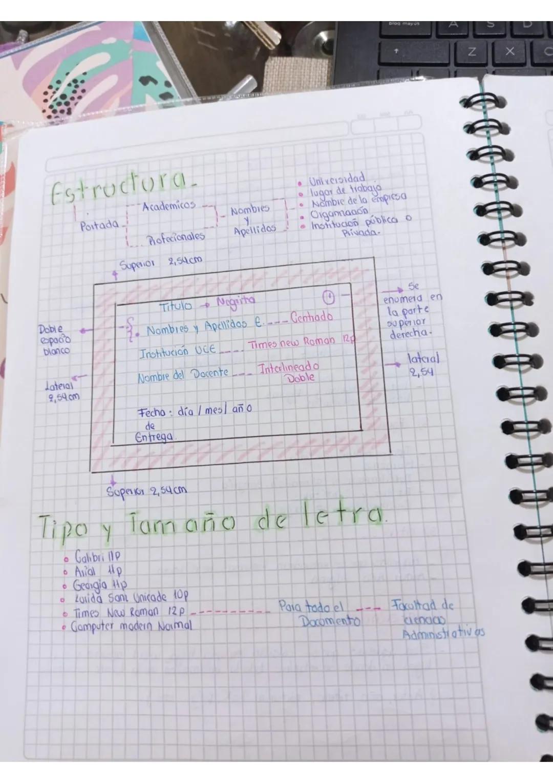 --- OCR Start ---
Estructura.
Doble
espacio
blanco
Lateral
9,54cm
Portada
Academicos
Profecionales
Superior 2,54cm
Nombres
y
Apellidos
Titul