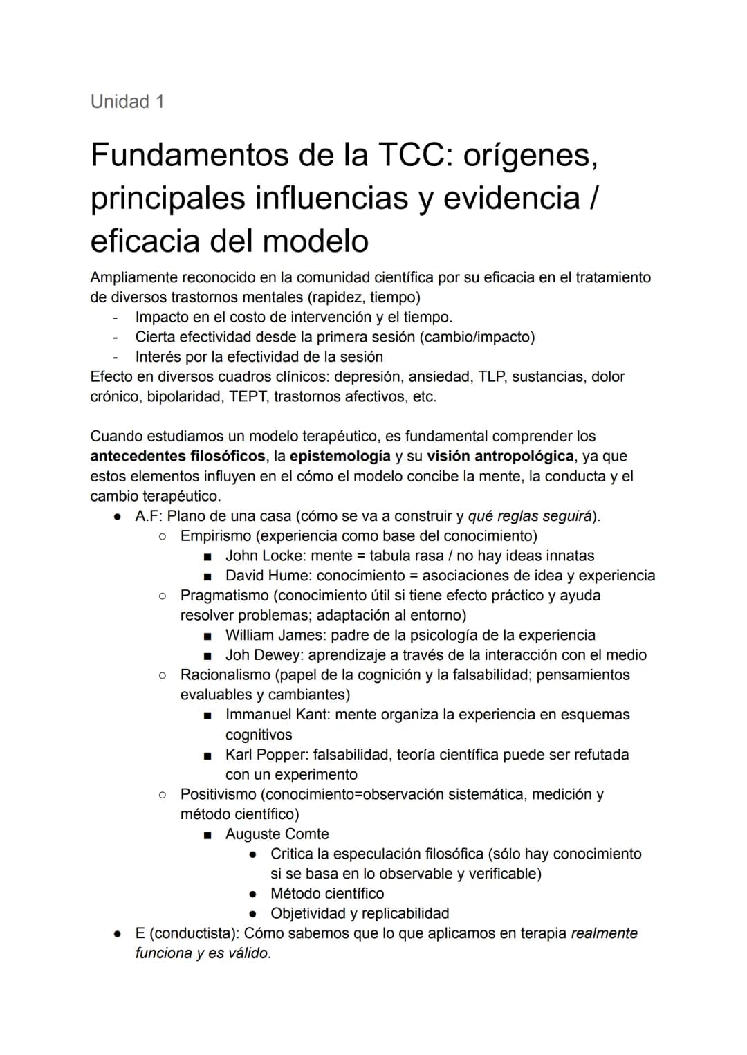 Unidad 1
Fundamentos de la TCC: orígenes,
principales influencias y evidencia /
eficacia del modelo
Ampliamente reconocido en la comunidad c